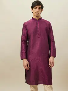 Manyavar Woven Design Mandarin Collar Thread Work Kurta With Pyjamas