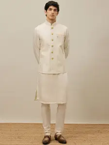 Manyavar Men Green Regular Pure Cotton Kurta with Pyjamas & Nehru Jacket