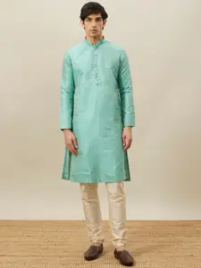 Manyavar Floral Woven Design Thread Work Mandarin Collar Kurta With Pyjamas
