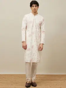 Manyavar Floral Woven Design Thread Work Mandarin Collar Kurta With Pyjamas