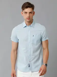 Double Two Spread Collar Slim Fit Cotton Casual Shirt
