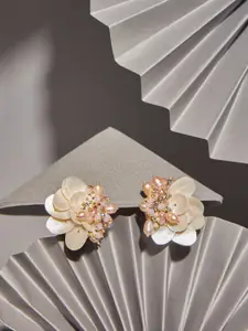D'oro Gold-Plated Floral Design Contemporary Studs Earrings