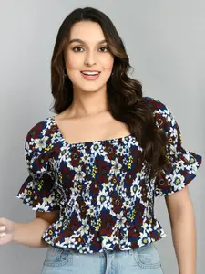 PRETTY LOVING THING Floral Printed Flared Sleeves Square Neck Smocking Top