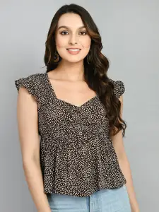 PRETTY LOVING THING Animal Printed Sweetheart Neck Flutter Sleeve Styled Back Peplum Top
