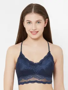 FashionRack Floral Lace Cut & Sew Non Wired Styled Back Full Coverage Bralette Bra