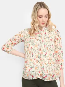 V-Mart Floral Printed Mandarin Collar Cotton Top