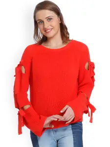 ONLY Women Red Self-Design Sweatshirt