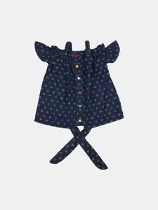 V-Mart Girls Polka Dot Printed Shoulder Straps Tie Ups Cotton A-Line Top