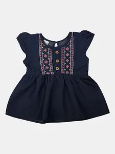 V-Mart Girls Floral Embroidered Cap Sleeves Cotton A-Line Top
