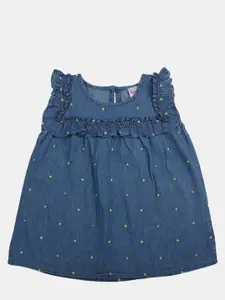 V-Mart Girls Embroidered Gathered Cotton A-Line Top
