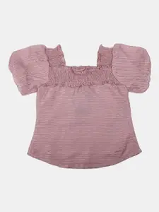 V-Mart Girls Striped Puff Sleeves Smocked Chiffon Top