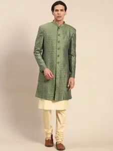 KISAH Men Self Design Kurta & Indowestern Sherwani with Churidar Set