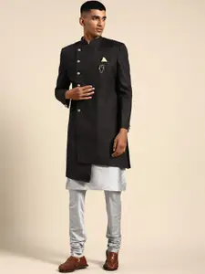 KISAH Men Cotton Kurta Indowestern Sherwani Set