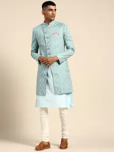 KISAH Men Self-Design Kurta Indowestern Sherwani Set