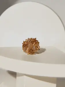 D'oro Gold-Plated Stone-Studded & Pearl Beaded Tiranya Finger Ring