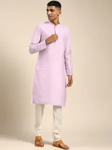 KISAH Mandarin Collar Regular Pure Cotton Straight Kurta With Churidar