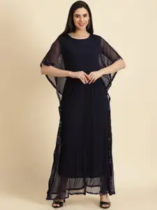 SHOWOFF Round Neck Sequined Net Maxi Kaftan Dress