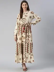 Neerus Ethnic Motifs Print Bell Sleeve Maxi Ethnic Dress
