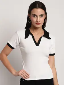 Miaz Lifestyle Shirt Collar Short Sleeves Cotton Top
