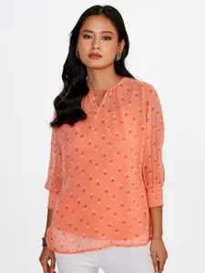 Global Desi Keyhole Collar Floral Print Shirt Style Top