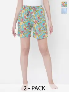 URBAN SCOTTISH Women Pack Of 2 Floral Printed Lounge Shorts