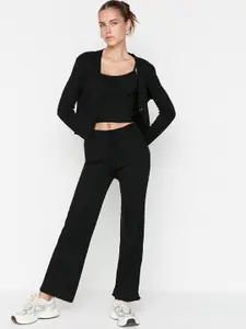 Trendyol Striped Acrylic Top, Coat & Slip-On Trousers