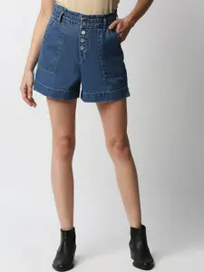 Kraus Jeans Women Slim Fit High-Rise Cotton Denim Shorts