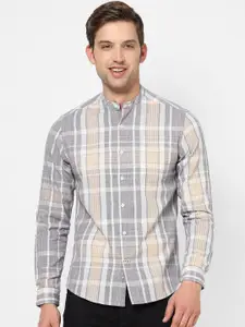 VASTRADO Checked Mandarin Collar Long Sleeves Cotton Casual Shirt