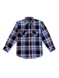 Gini and Jony Boys Tartan Checked Spread Collar Roll-Up Sleeves Cotton Casual Shirt