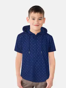 Gini and Jony Boys Micro Ditsy Printed Hooded Cotton Casual T-shirt