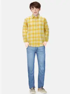 Gini and Jony Boys Checked Spread Collar Roll-Up Sleeves Cotton Casual Shirt