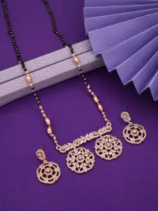 Vita Bella Gold-Plated Stone-Studded & Beaded Mangalsutra with Earrings