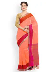 Saree mall Peach-Coloured Checked Silk Blend Saree