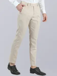 VEI SASTRE Men Cream-Coloured Smart Slim Fit Trousers