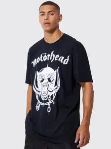 boohooMAN Motorhead Printed Drop-Shoulder Sleeves Pure Cotton Oversized T-shirt