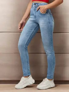 DOLCE CRUDO Women Slim Fit High-Rise Heavy Fade Stretchable Jeans