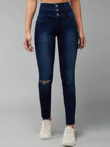 DOLCE CRUDO Women Skinny Fit High-Rise Slash Knee Light Fade Jeans