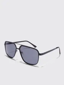 boohooMAN Men Black Lens & Black Rectangle Sunglasses with UV Protected Lens