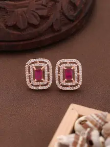 Vita Bella Rose Gold-Plated Square Shaped American Diamond Studded Studs Earrings