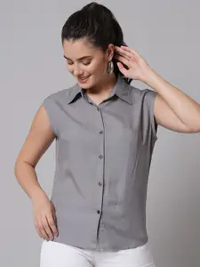 Funday Fashion Spread Collar Sleeveless Casual Shirt