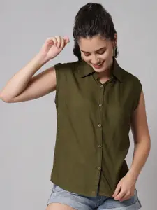 Funday Fashion Spread Collar Sleeveless Casual Shirt