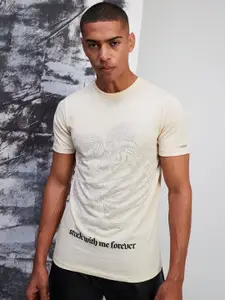 boohooMAN Men Beige Typography Pure Cotton T-shirt