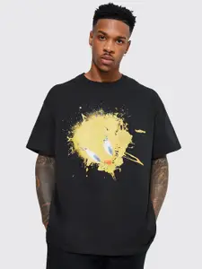 boohooMAN Tweety Printed Drop-Shoulder Sleeves Pure Cotton Oversized T-shirt