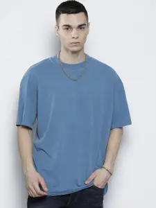 boohooMAN Men Blue Printed Drop-Shoulder Sleeves T-shirt