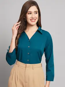 Funday Fashion Women Blue Opaque Casual Shirt