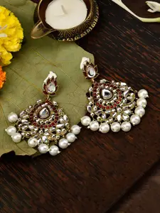 Fida Gold Plated Contemporary Stone Studded Drop Earrings