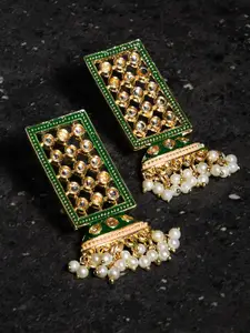 Fida Gold Plated Contemporary Kundan Studded Drop Earrings