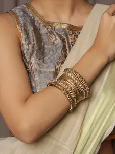 Fida Set Of 2 Gold-Plated & Pearl Studded Classic Bangles