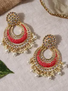Fida Gold-Plated Kundan Studded And Beaded Chandbalis