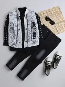 DKGF FASHION Boys Printed Shirt & Trousers With Waist Coat